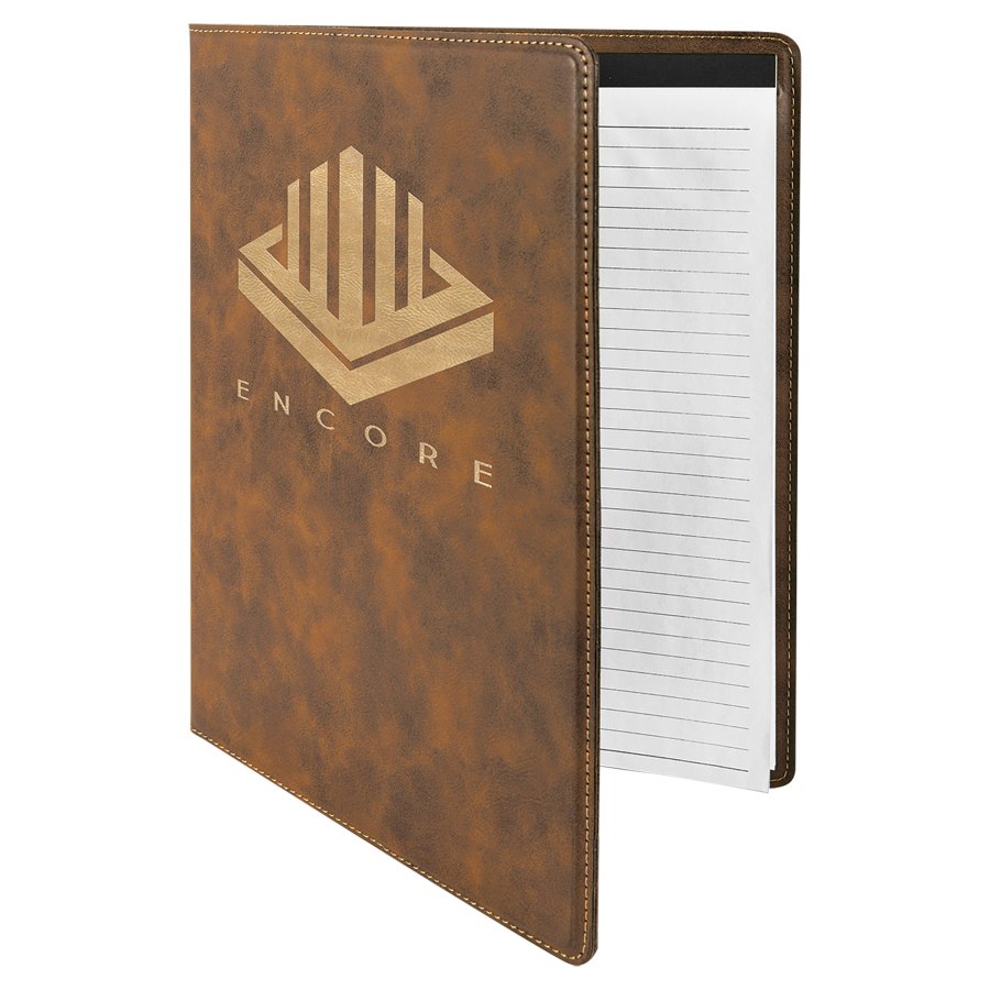Engraved Leatherette Portfolio with Notepad - Rustic/Gold / Large (9 1/2 x 12 in)