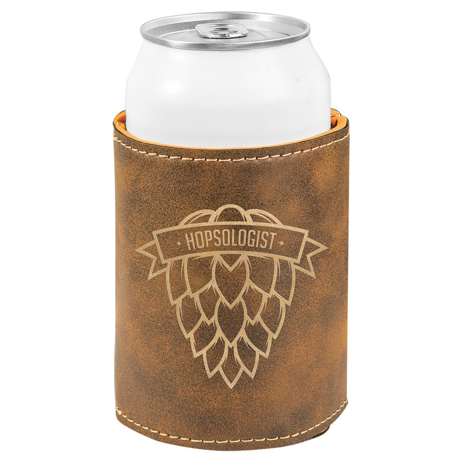 Engraved Leatherette Beverage Holder - Rustic/Gold