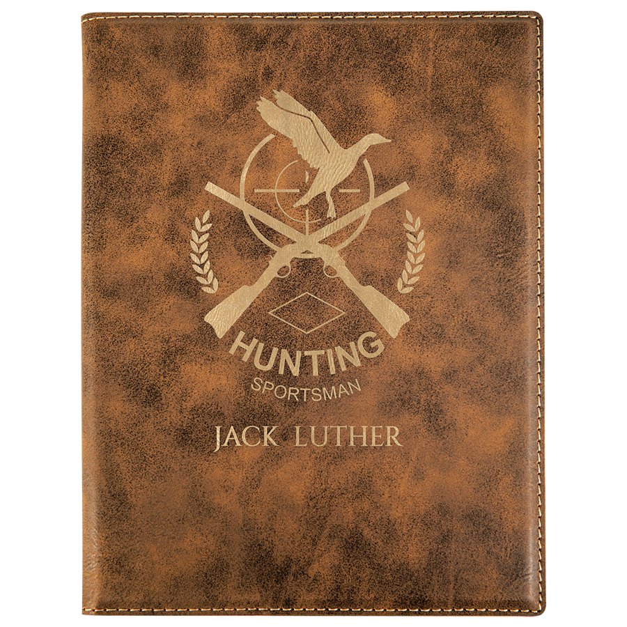 Engraved Leatherette Portfolio with Notepad - Rustic/Gold / Small (7 x 9 in)