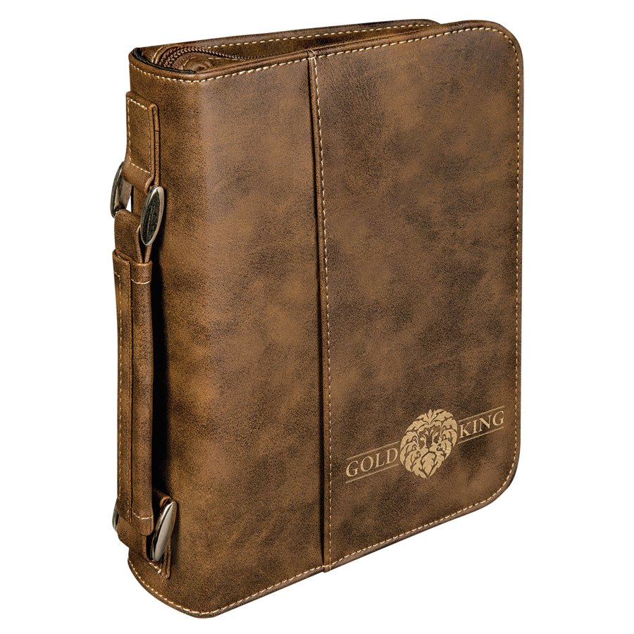Engraved Leatherette Book and Bible Cover with Handle and Zipper - Rustic/Gold / 6 3/4 x 9 1/4 in