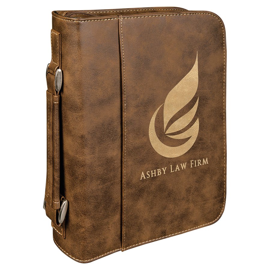 Engraved Leatherette Book and Bible Cover with Handle and Zipper - Rustic/Gold / 7 1/2 x 10 3/4 in