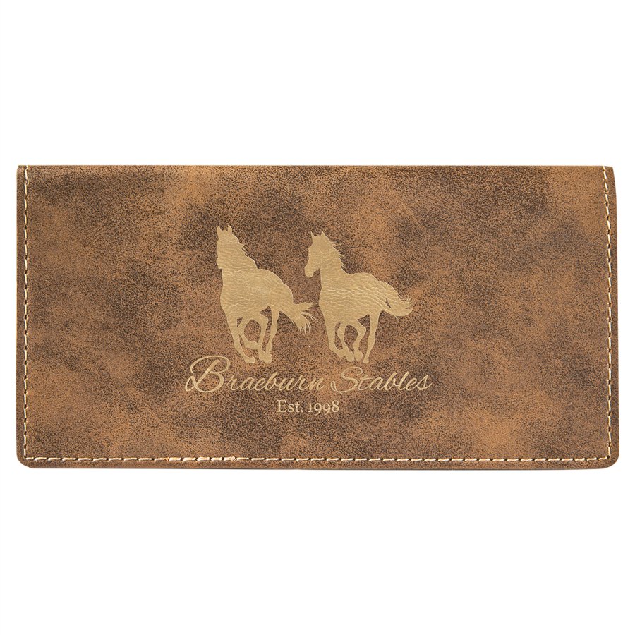 Engraved Leatherette Checkbook Cover - Rustic/Gold