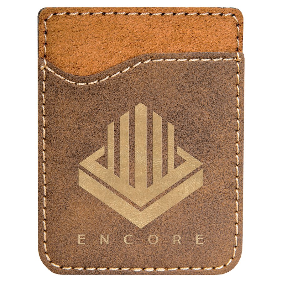 Engraved Leatherette Phone Wallet - Rustic/Gold
