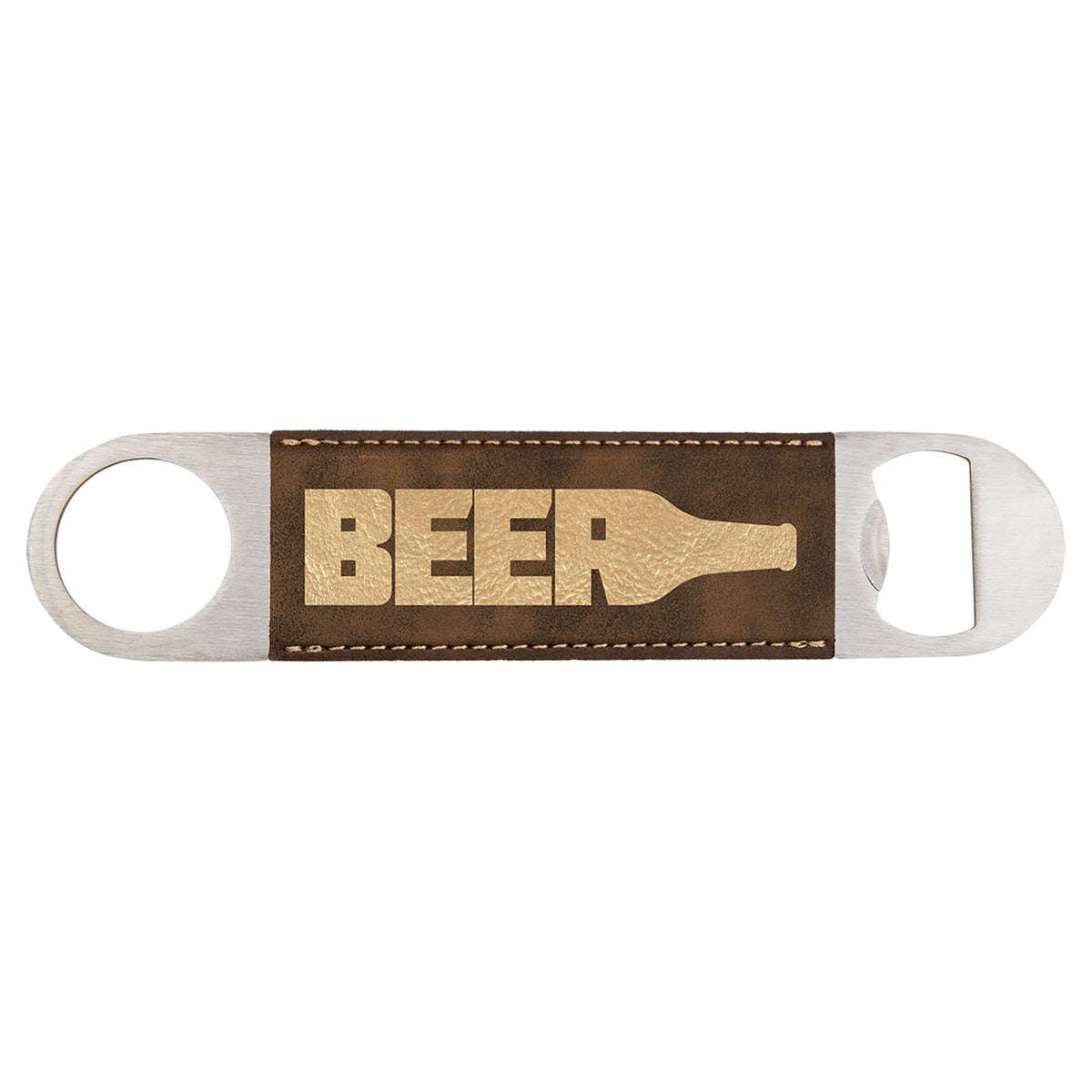 Engraved Leatherette Bottle Opener - Rustic/Gold