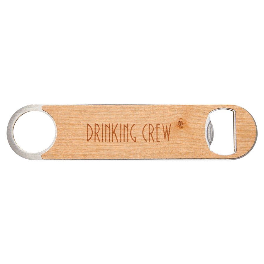 Engraved Bottle Opener with Wood Veneer