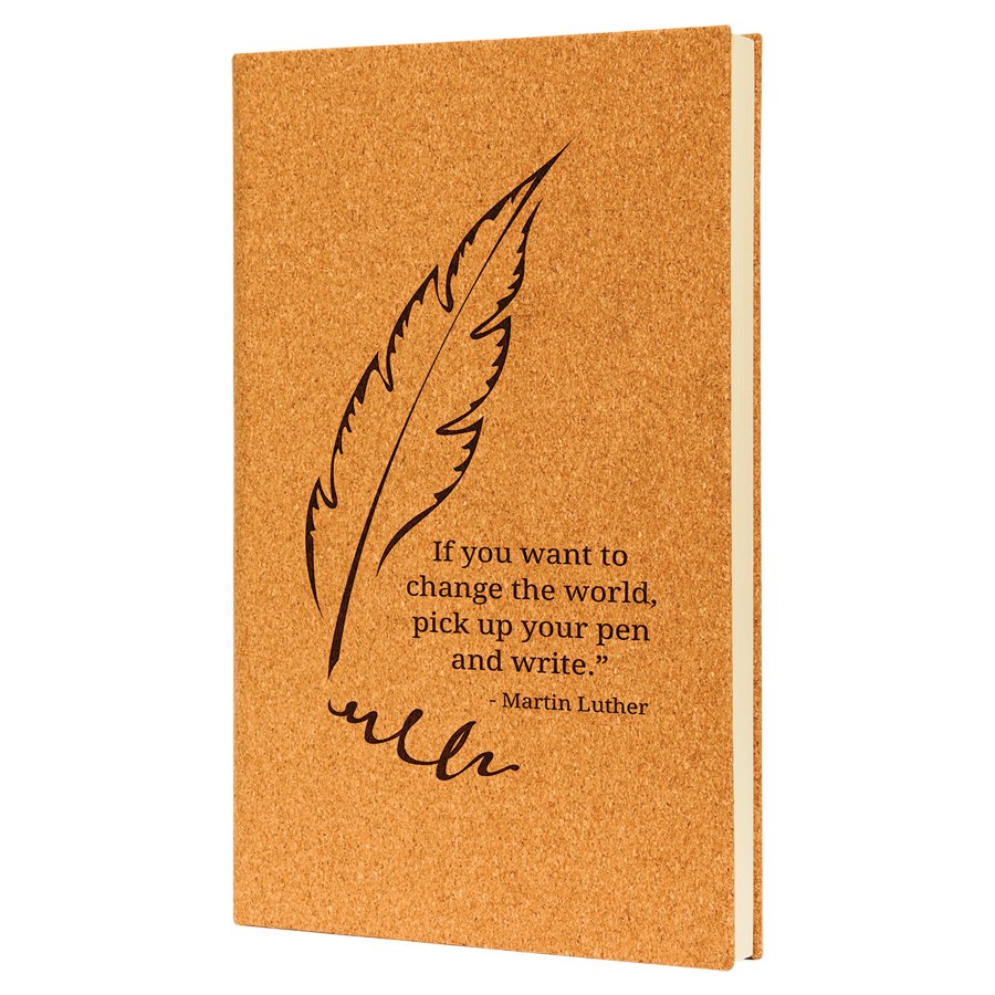 Engraved Leatherette Journal with Lined Notepad - Cork / 5 1/4 x 8 1/4 in