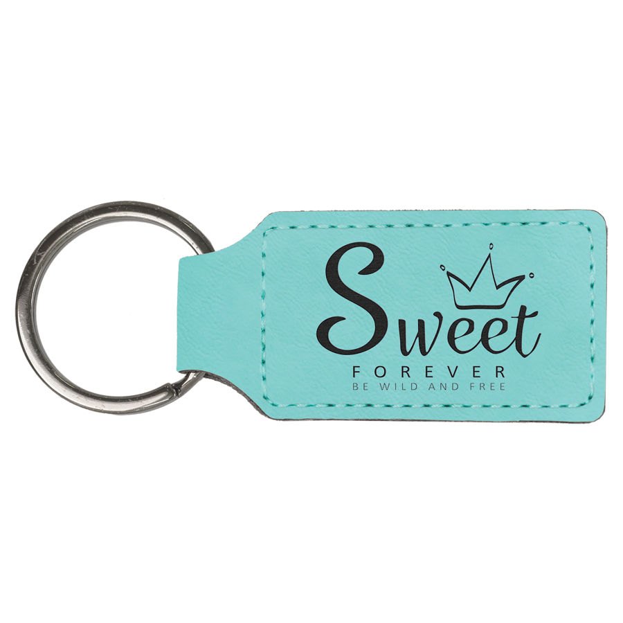 Engraved Leatherette Rectangle Keychain - Teal