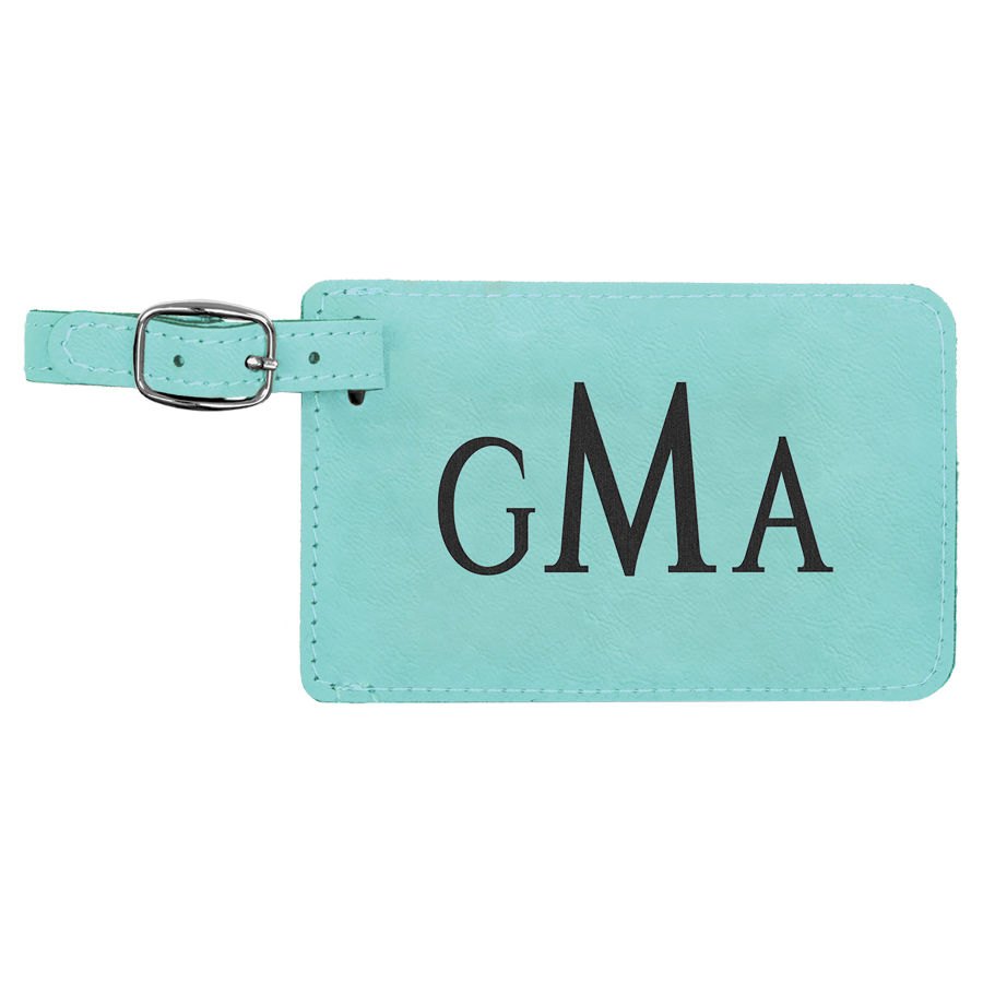Engraved Leatherette Luggage Tag - Teal