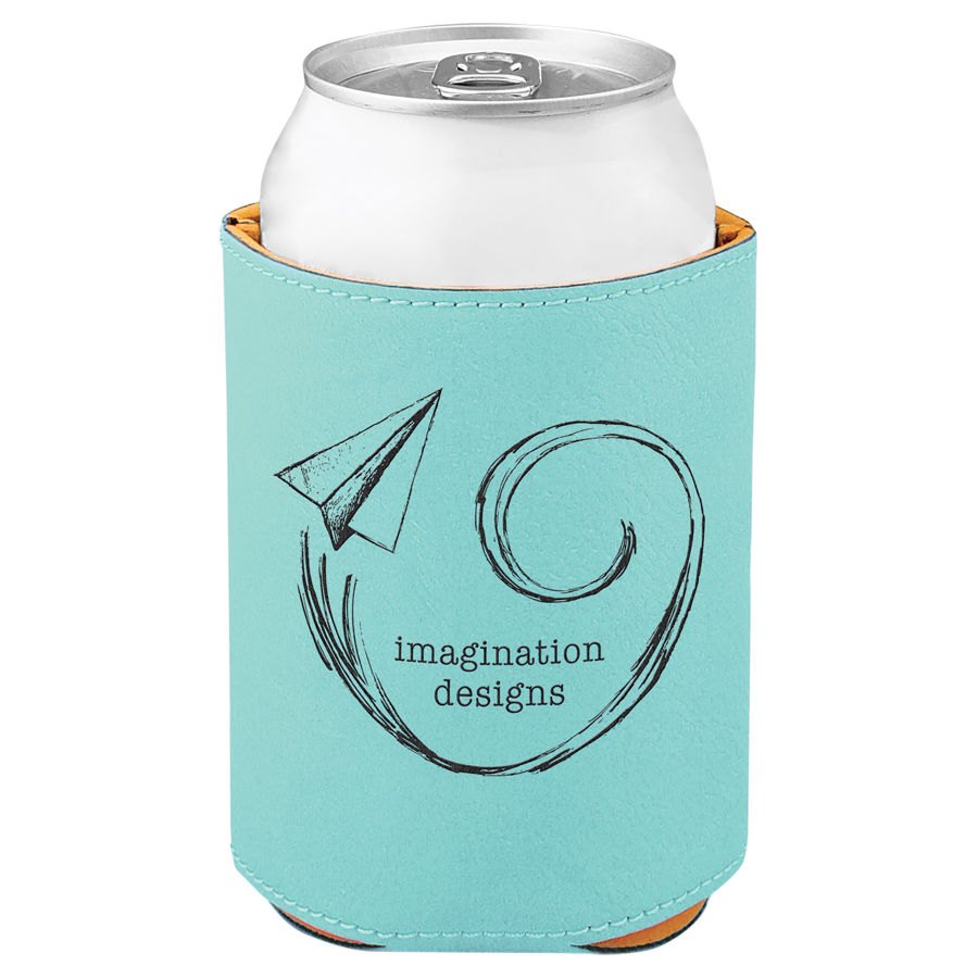 Engraved Leatherette Beverage Holder - Teal