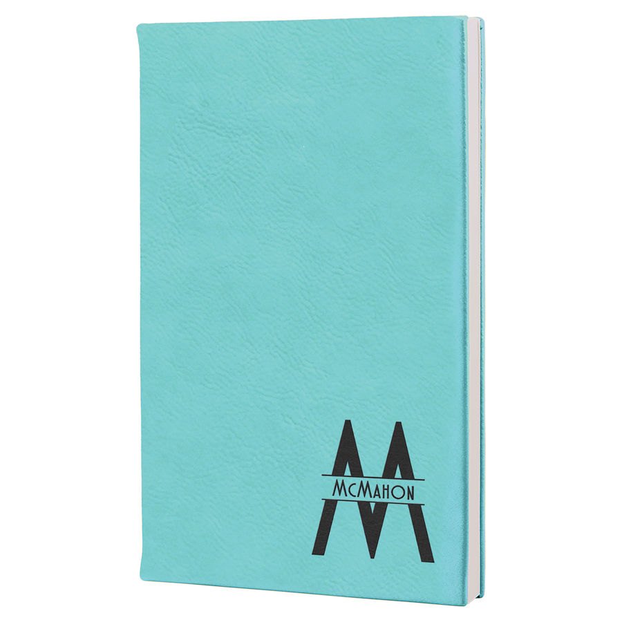 Engraved Leatherette Journal with Lined Notepad - Teal / 5 1/4 x 8 1/4 in