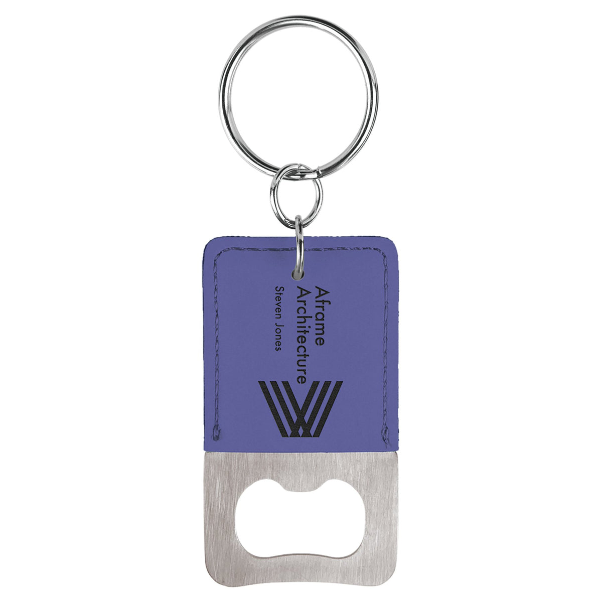 Engraved Rectangle Leatherette Bottle Opener Keychain - Purple