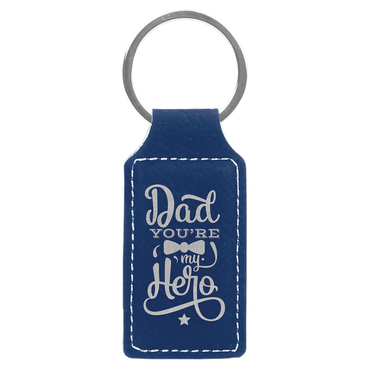 Engraved Leatherette Rectangle Keychain - Blue/Silver