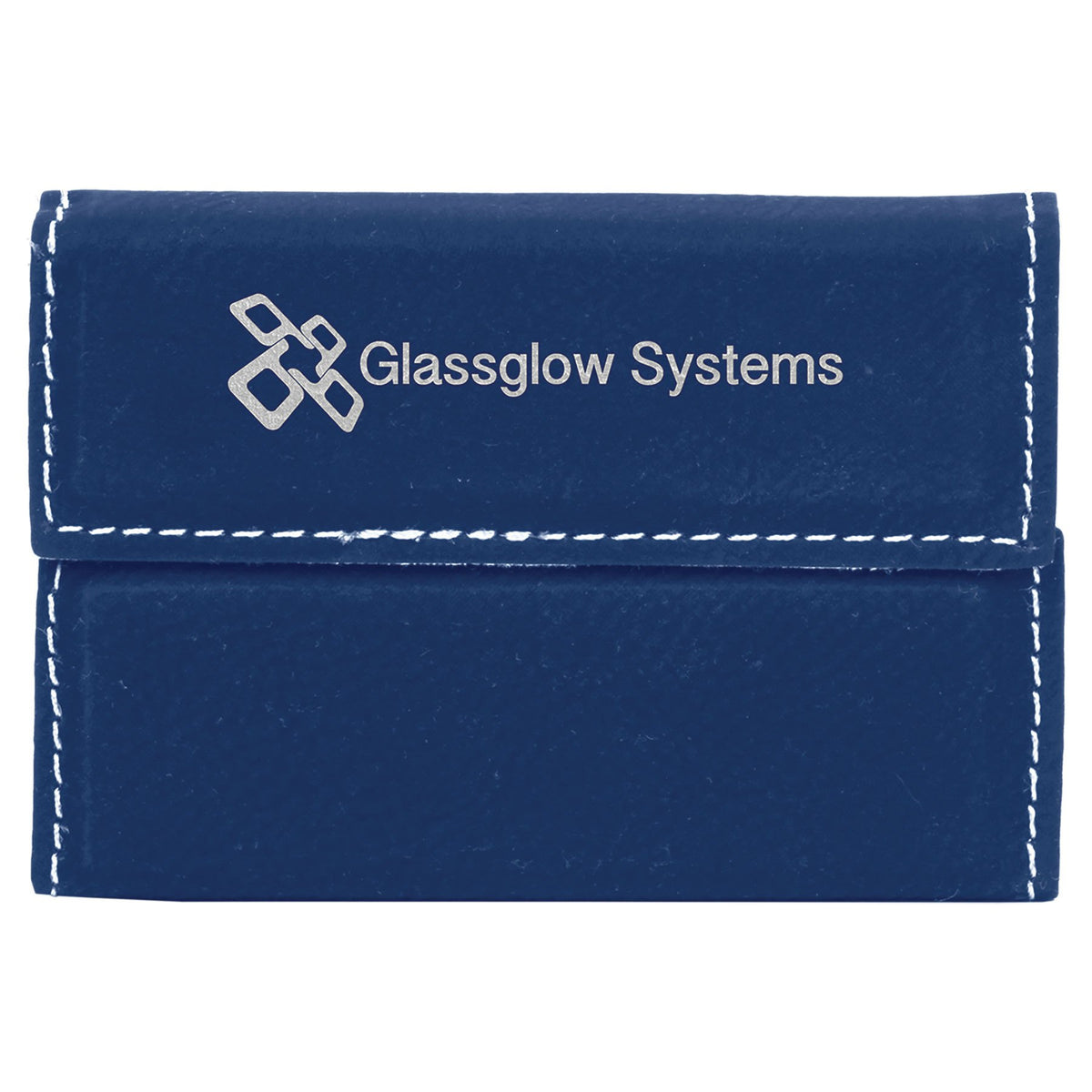 Engraved Leatherette Hard Business Card Holder - Blue/Silver