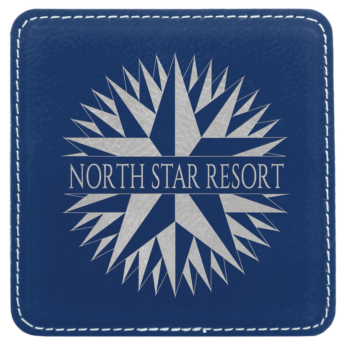 Engraved Square Leatherette Coaster - Blue/Silver