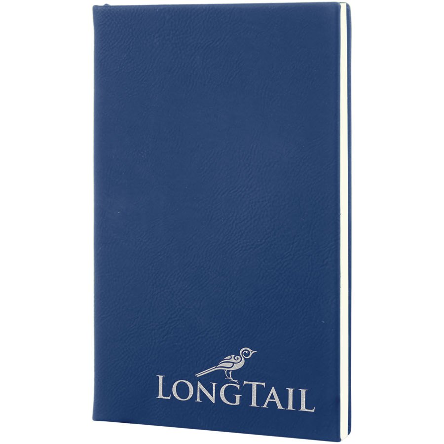 Engraved Leatherette Journal with Lined Notepad - Blue/Silver / 5 1/4 x 8 1/4 in