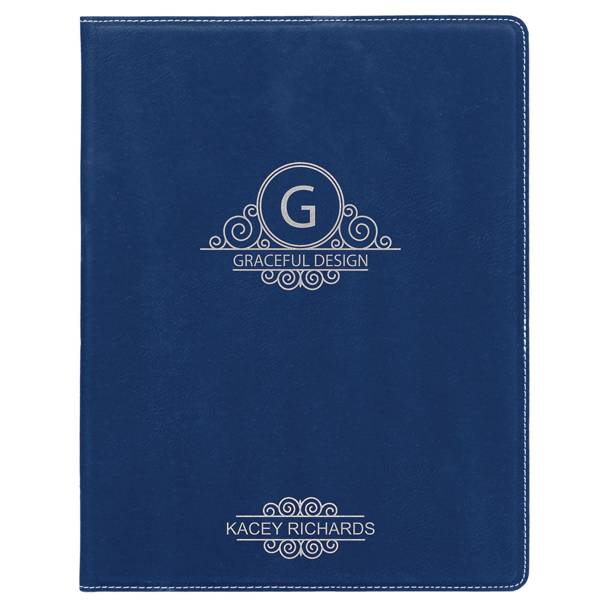 Engraved Leatherette Portfolio with Notepad - Blue/Silver / Small (7 x 9 in)