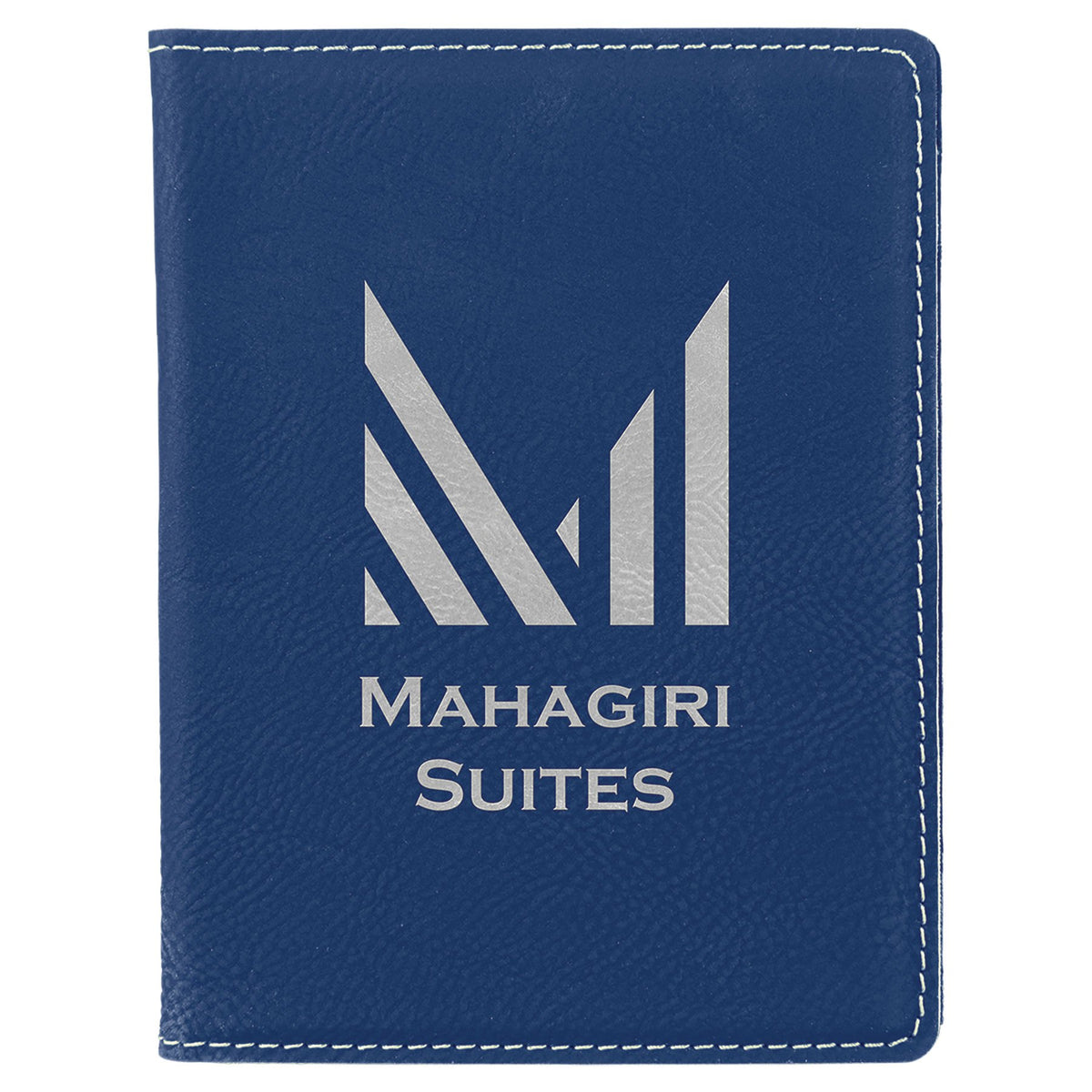 Engraved Leatherette Passport Holder - Blue/Silver