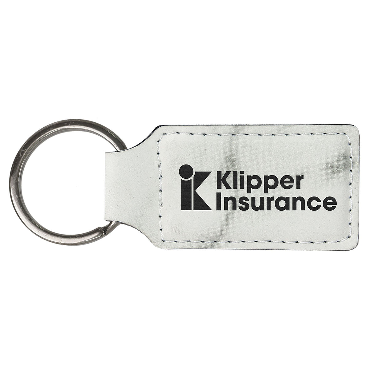 Engraved Leatherette Rectangle Keychain - White Marble
