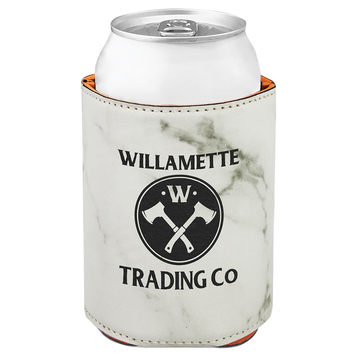 Engraved Leatherette Beverage Holder - White Marble