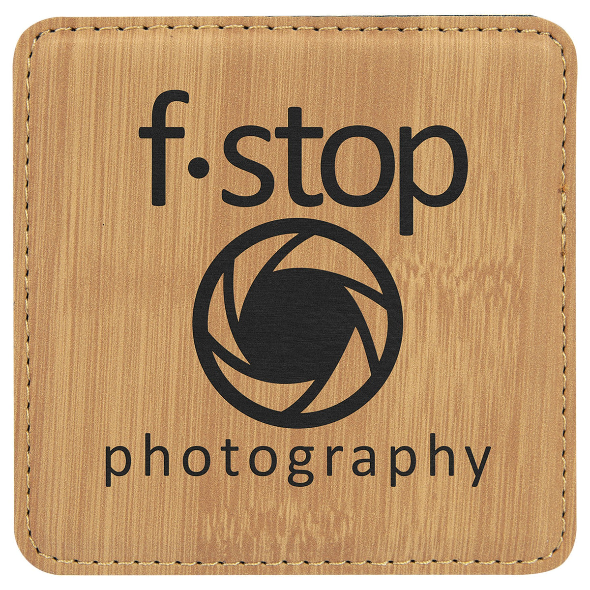 Engraved Square Leatherette Coaster - Bamboo