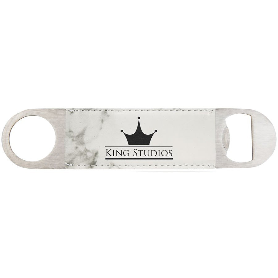 Engraved Leatherette Bottle Opener - White Marble
