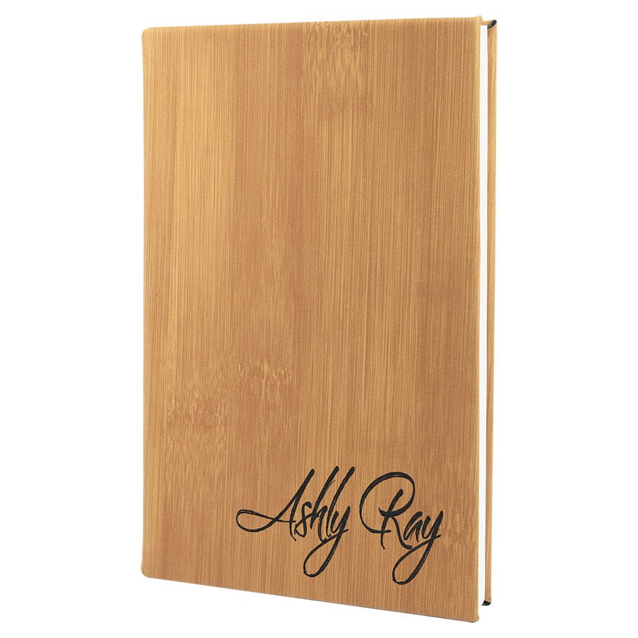 Engraved Leatherette Journal with Lined Notepad - Bamboo / 5 1/4 x 8 1/4 in
