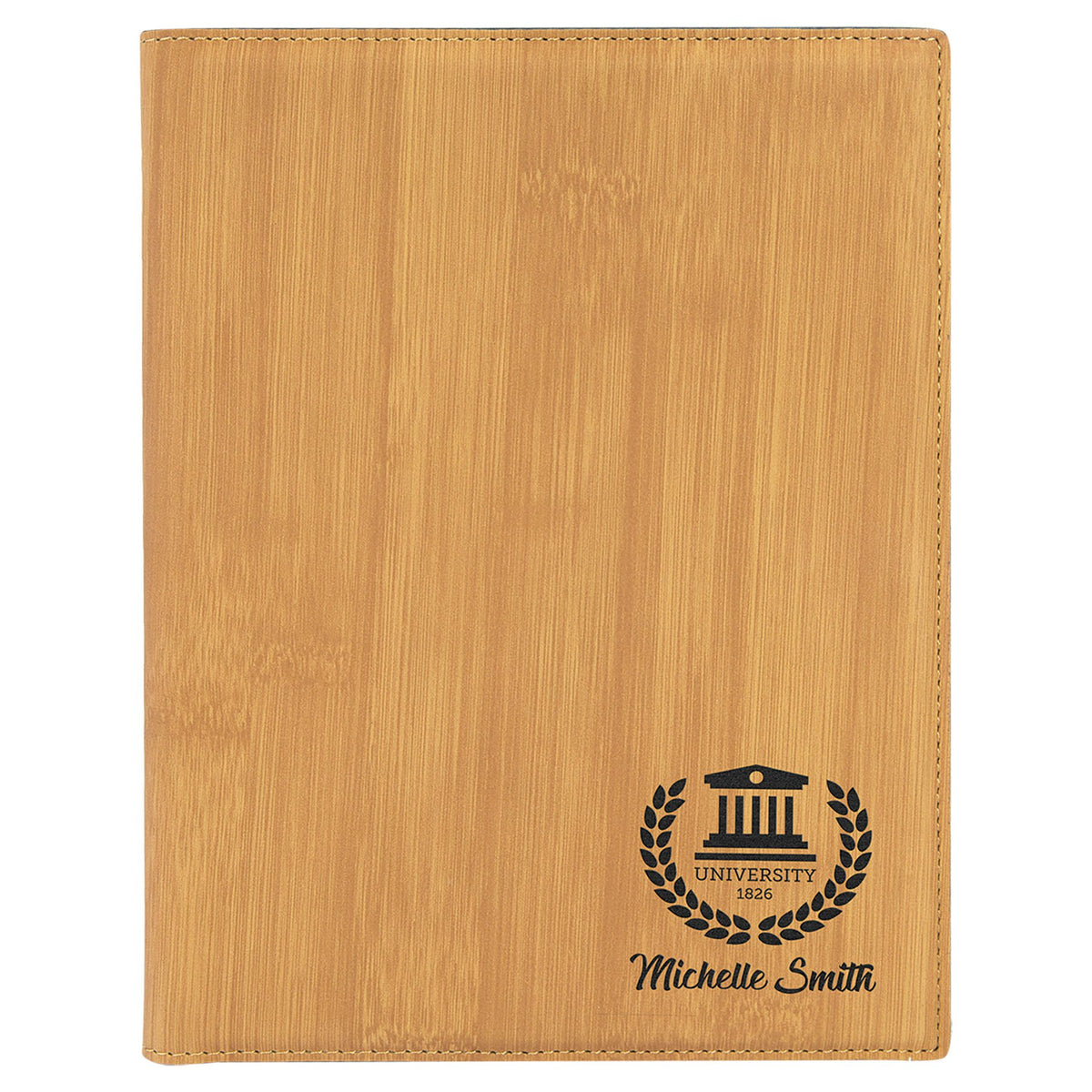 Engraved Leatherette Portfolio with Notepad - Bamboo / Small (7 x 9 in)