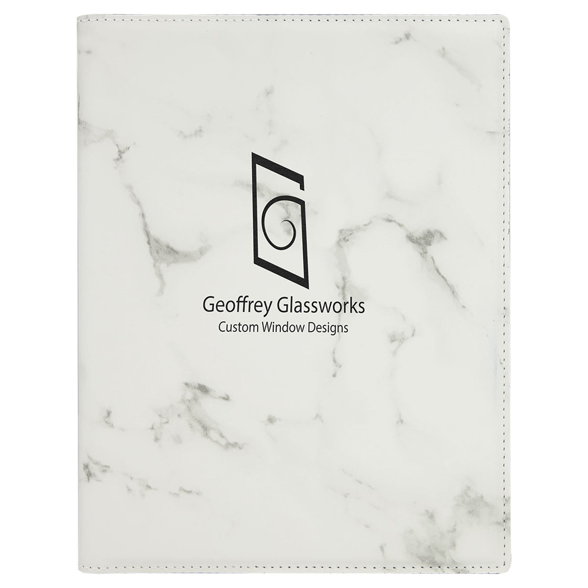 Engraved Leatherette Portfolio with Notepad - White Marble / Small (7 x 9 in)