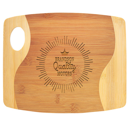 Engraved Bamboo Two-Tone Cutting Board with Handle - 11 x 9 in