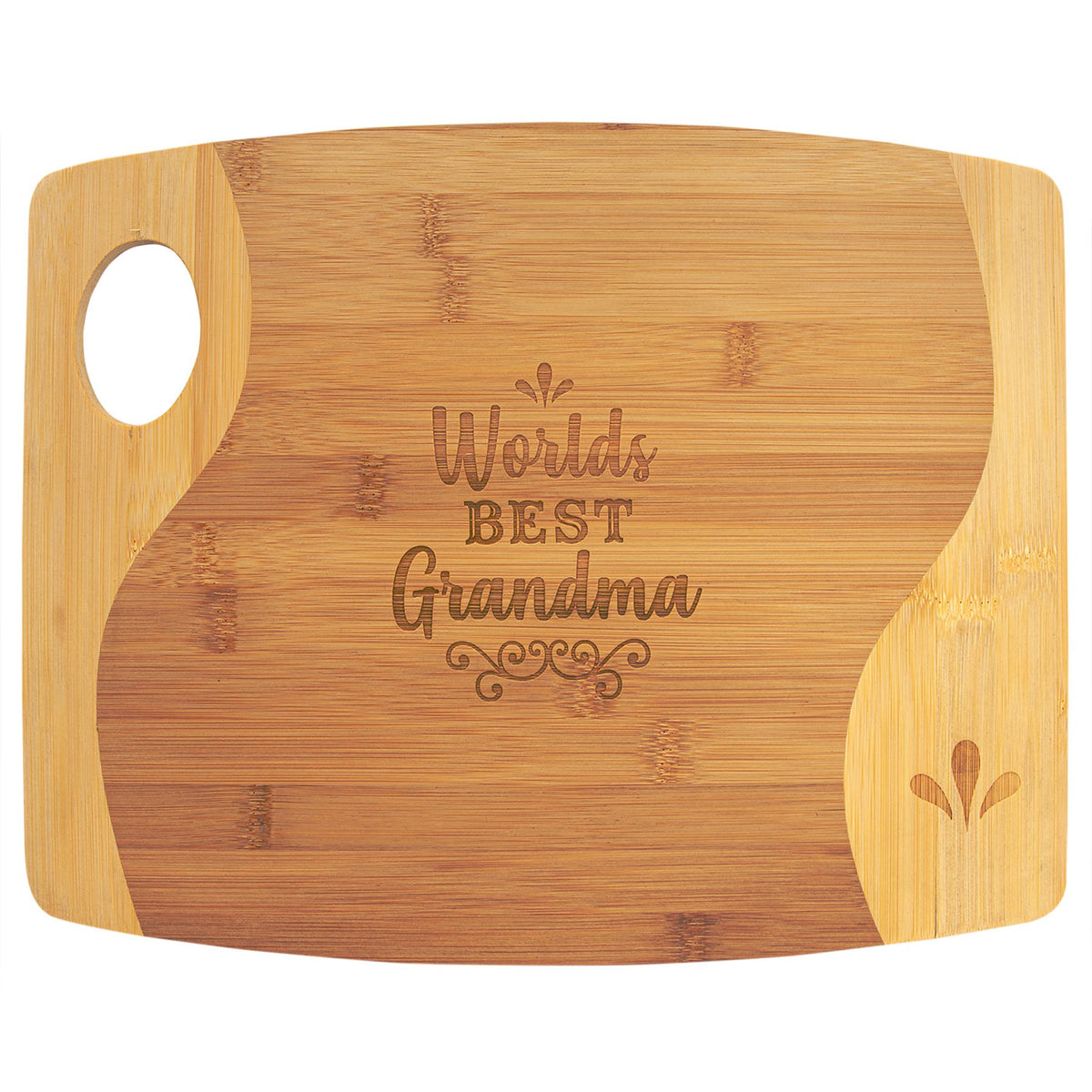 Engraved Bamboo Two-Tone Cutting Board with Handle - 13 3/4 x 11 in