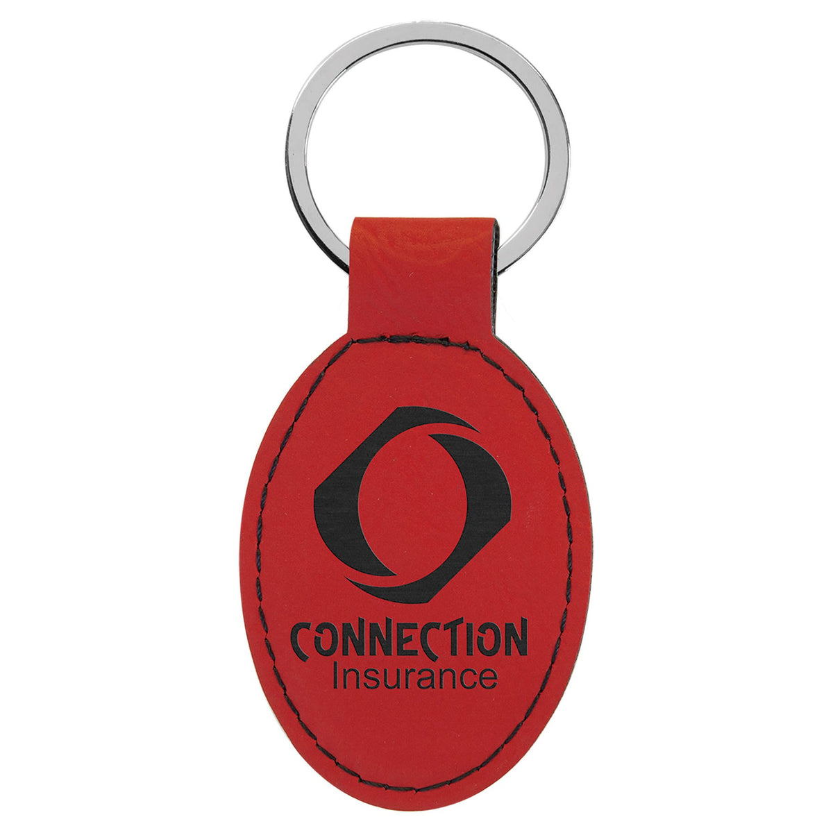 Engraved Leatherette Oval Keychain - Red