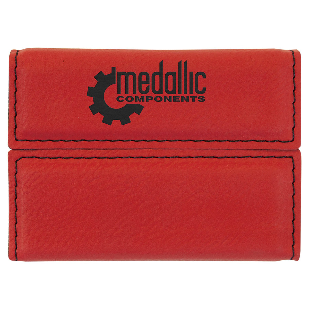 Engraved Leatherette Hard Business Card Holder - Red