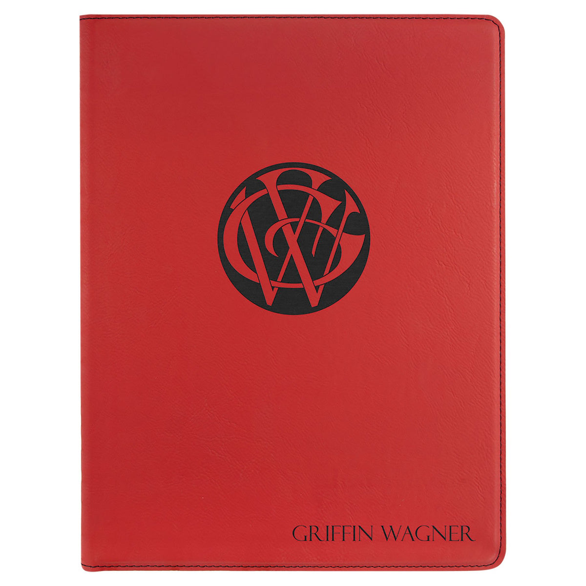 Engraved Leatherette Portfolio with Notepad - Red / Large (9 1/2 x 12 in)
