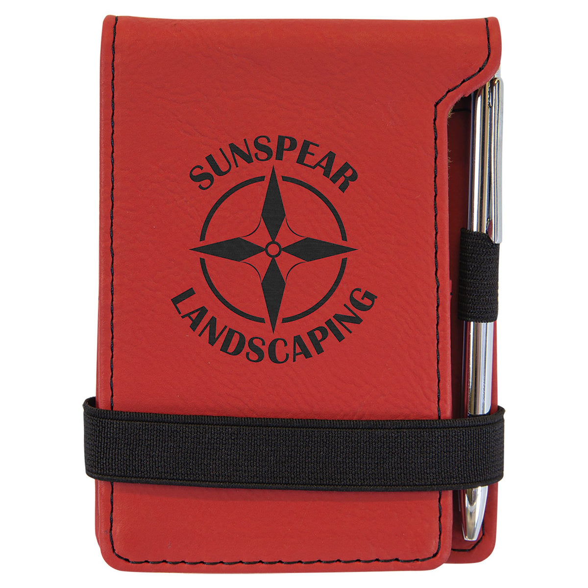 Engraved Leatherette Mini Notepad with Pen - Red