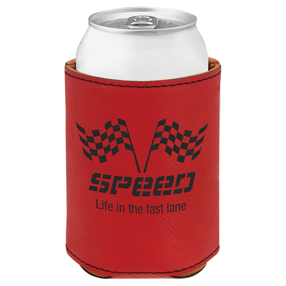 Engraved Leatherette Beverage Holder - Red