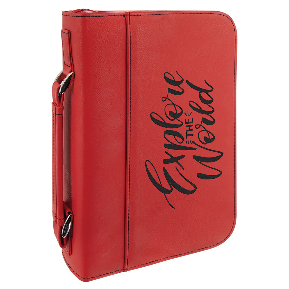 Engraved Leatherette Book and Bible Cover with Handle and Zipper - Red / 7 1/2 x 10 3/4 in