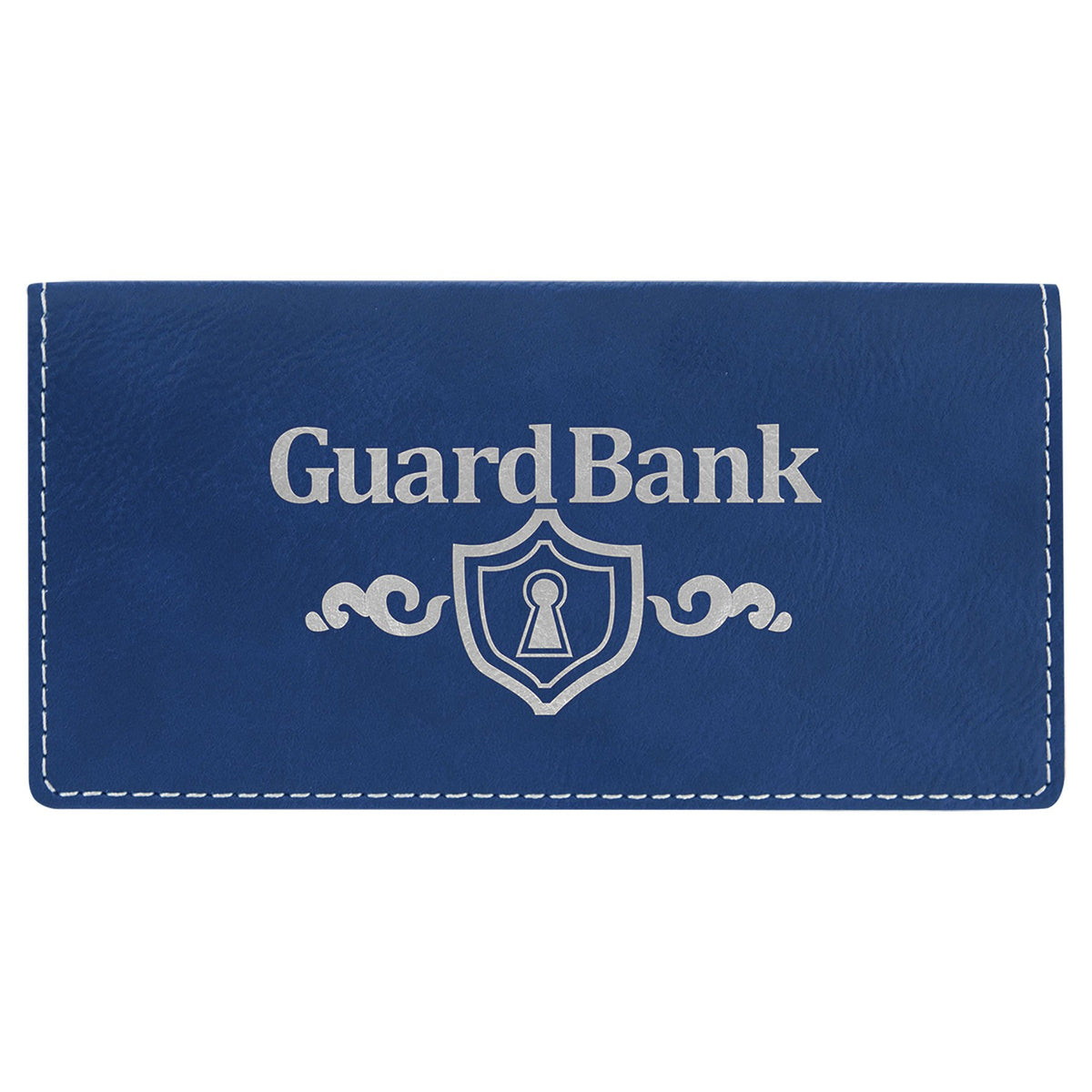 Engraved Leatherette Checkbook Cover - Blue/Silver