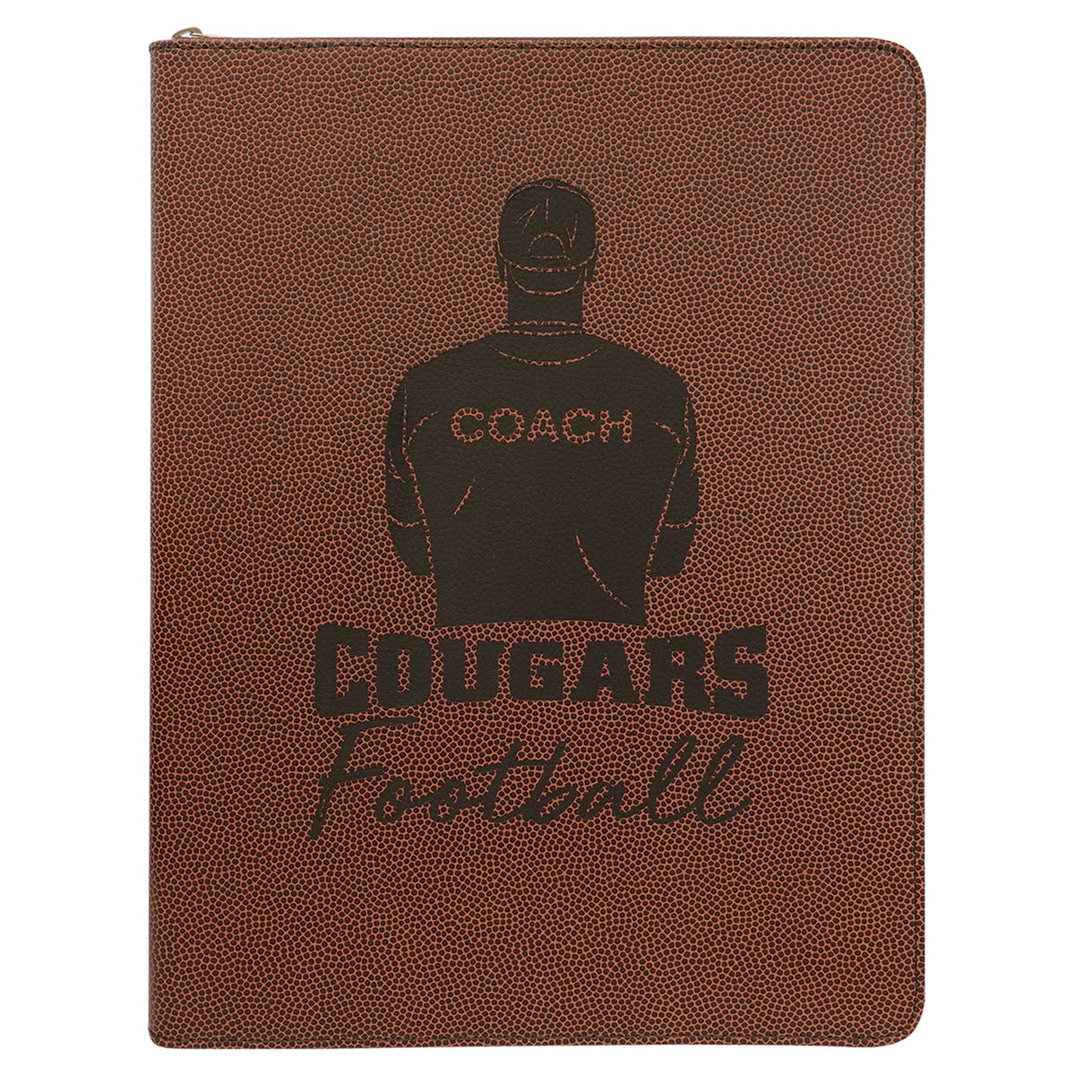 Engraved Football Leatherette Portfolio with Zipper and Notepad