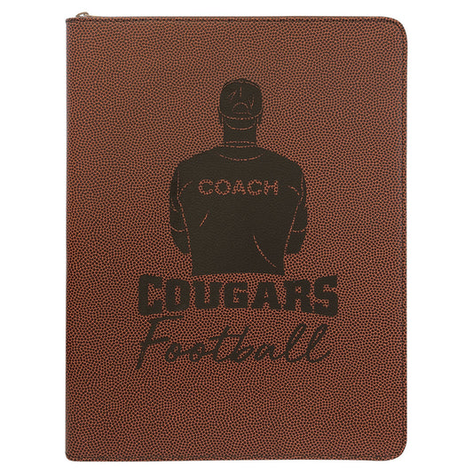 Engraved Football Leatherette Portfolio with Zipper and Notepad