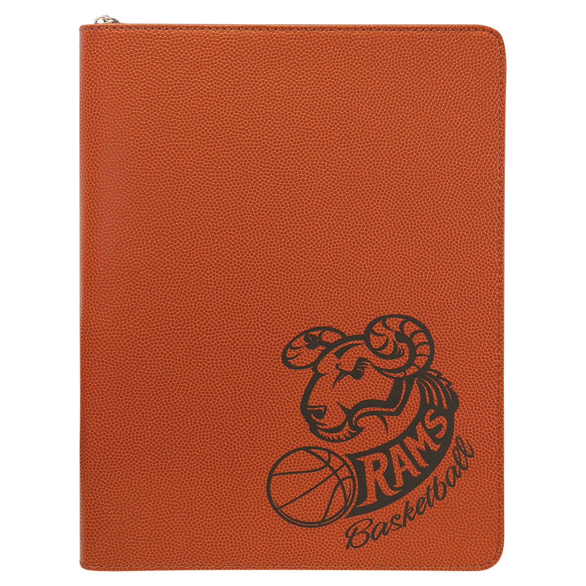 Engraved Basketball Leatherette Portfolio with Zipper and Notepad