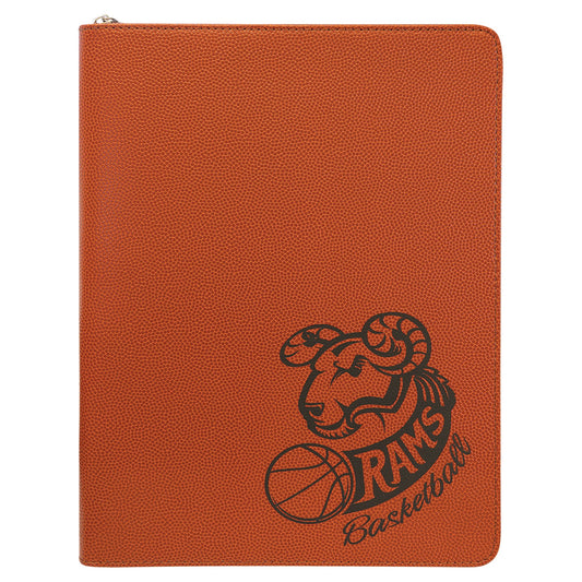 Engraved Basketball Leatherette Portfolio with Zipper and Notepad
