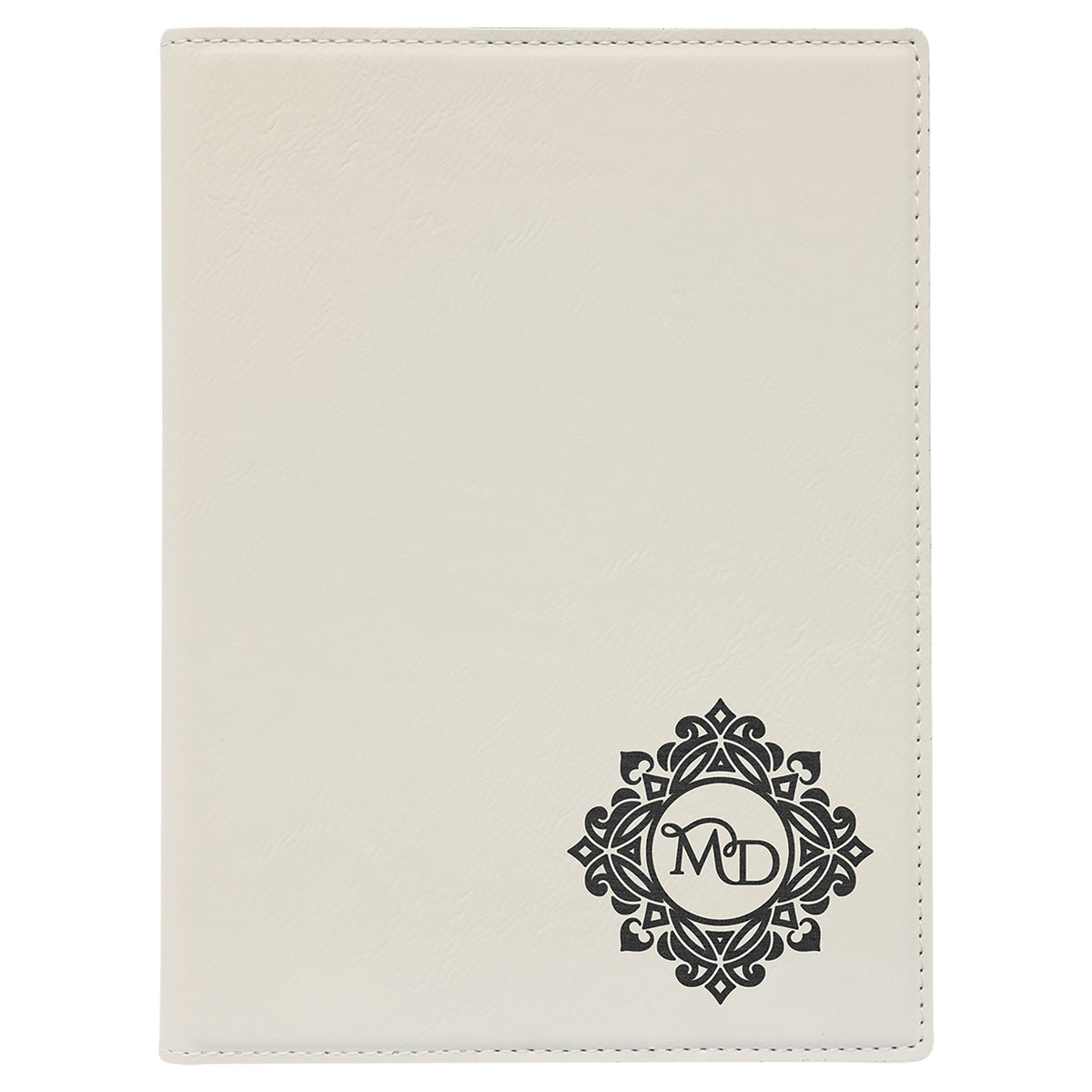 Engraved Leatherette Portfolio with Notepad - White / Small (7 x 9 in)