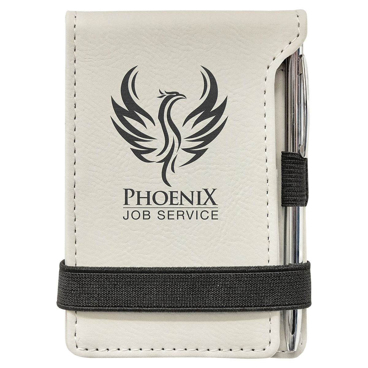 Engraved Leatherette Mini Notepad with Pen - White