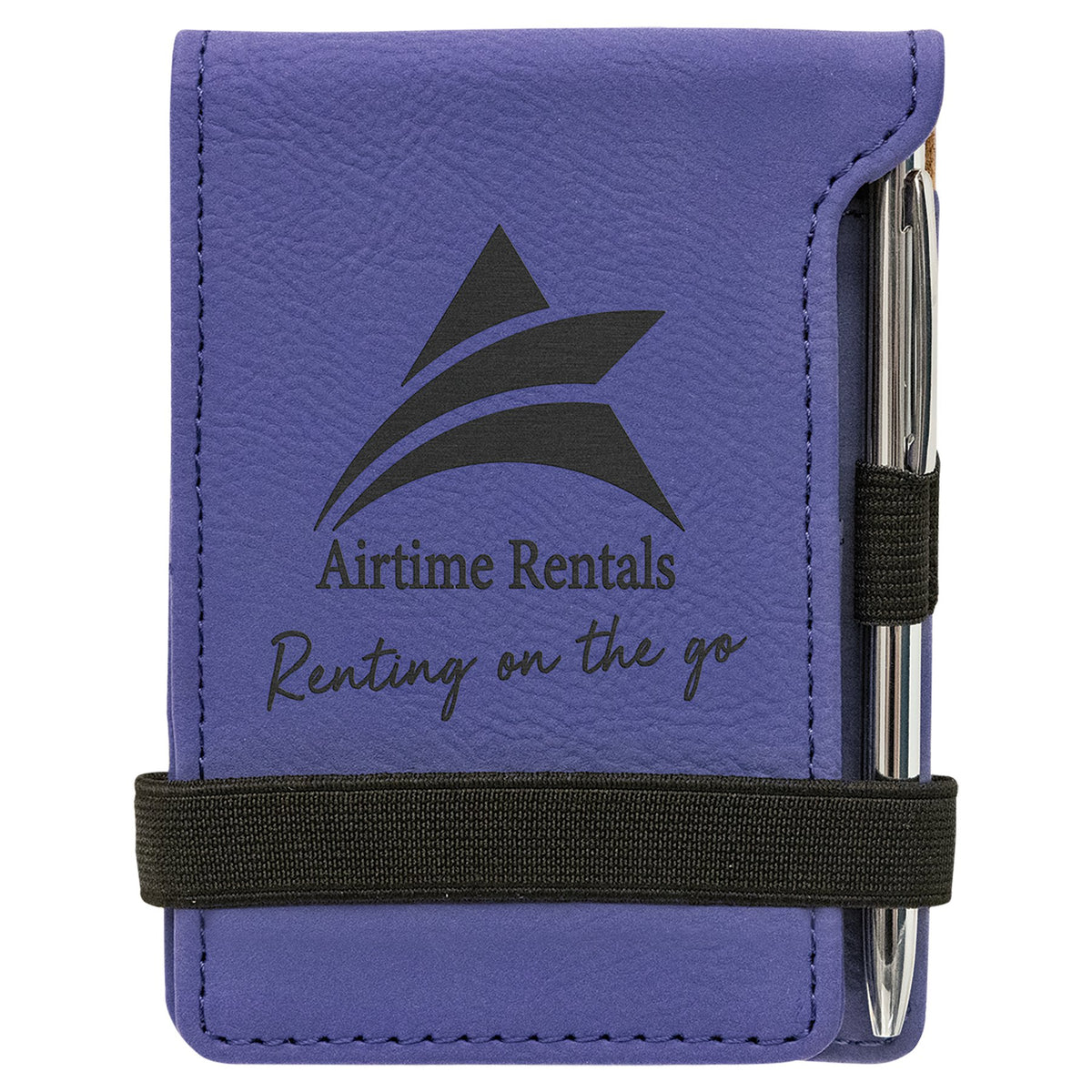 Engraved Leatherette Mini Notepad with Pen - Purple