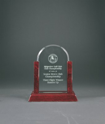 Engraved Gateway Jade Dome Glass Award with Rosewood Finish Base - 7 in