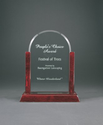 Engraved Gateway Jade Dome Glass Award with Rosewood Finish Base - 9 in