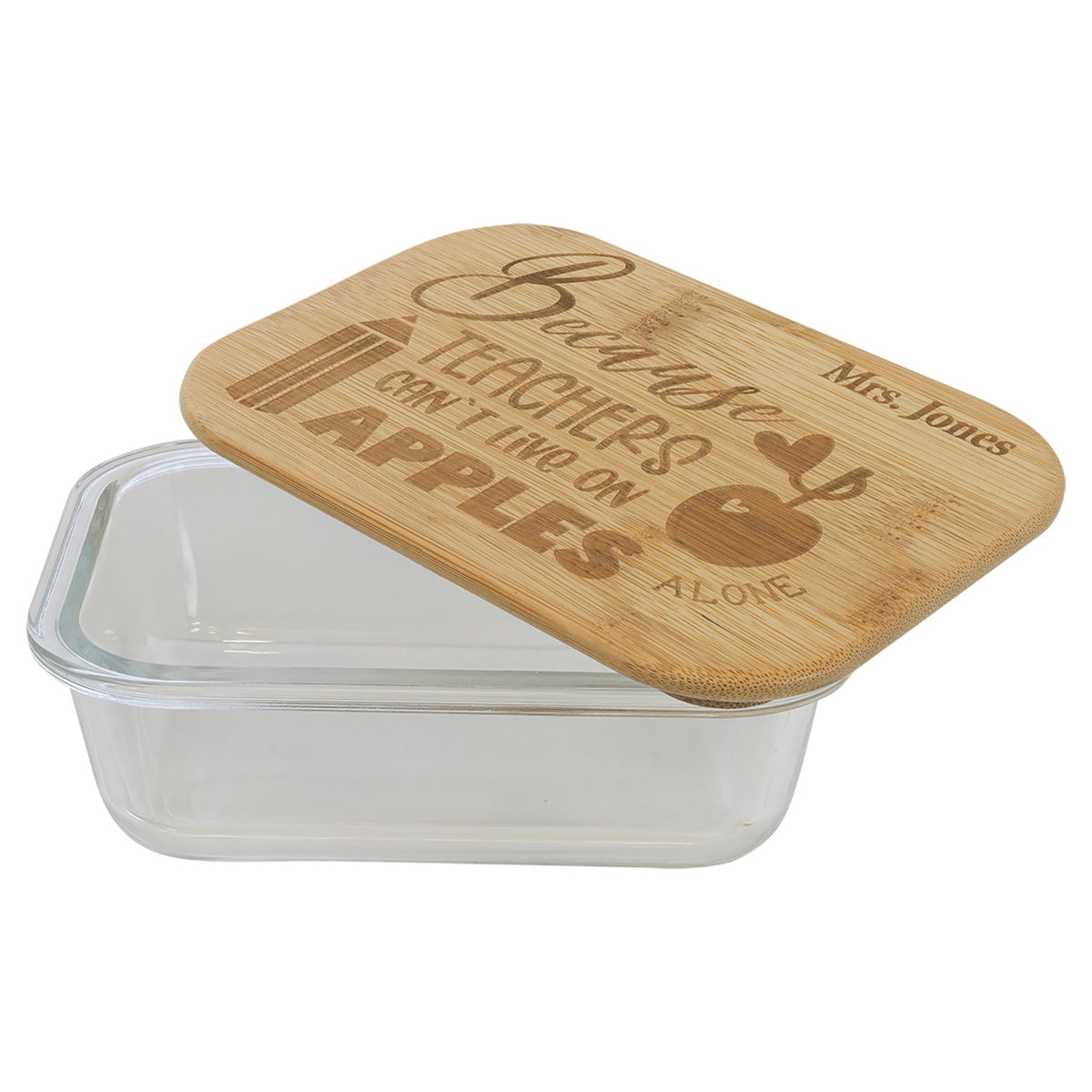 Engraved Rectangle Glass Container with Bamboo Lid - 12 oz