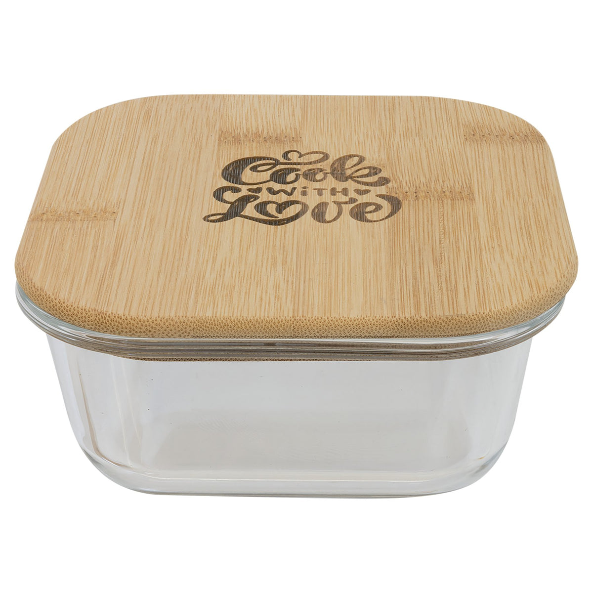Engraved Square Glass Container with Bamboo Lid - 18 oz