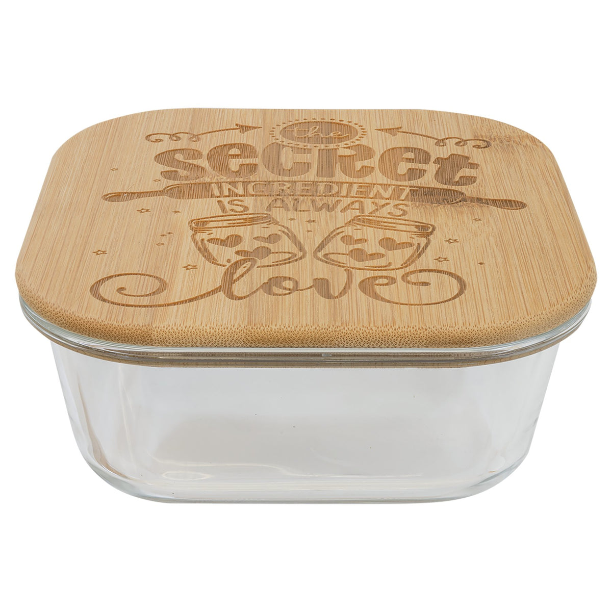 Engraved Square Glass Container with Bamboo Lid - 27 oz