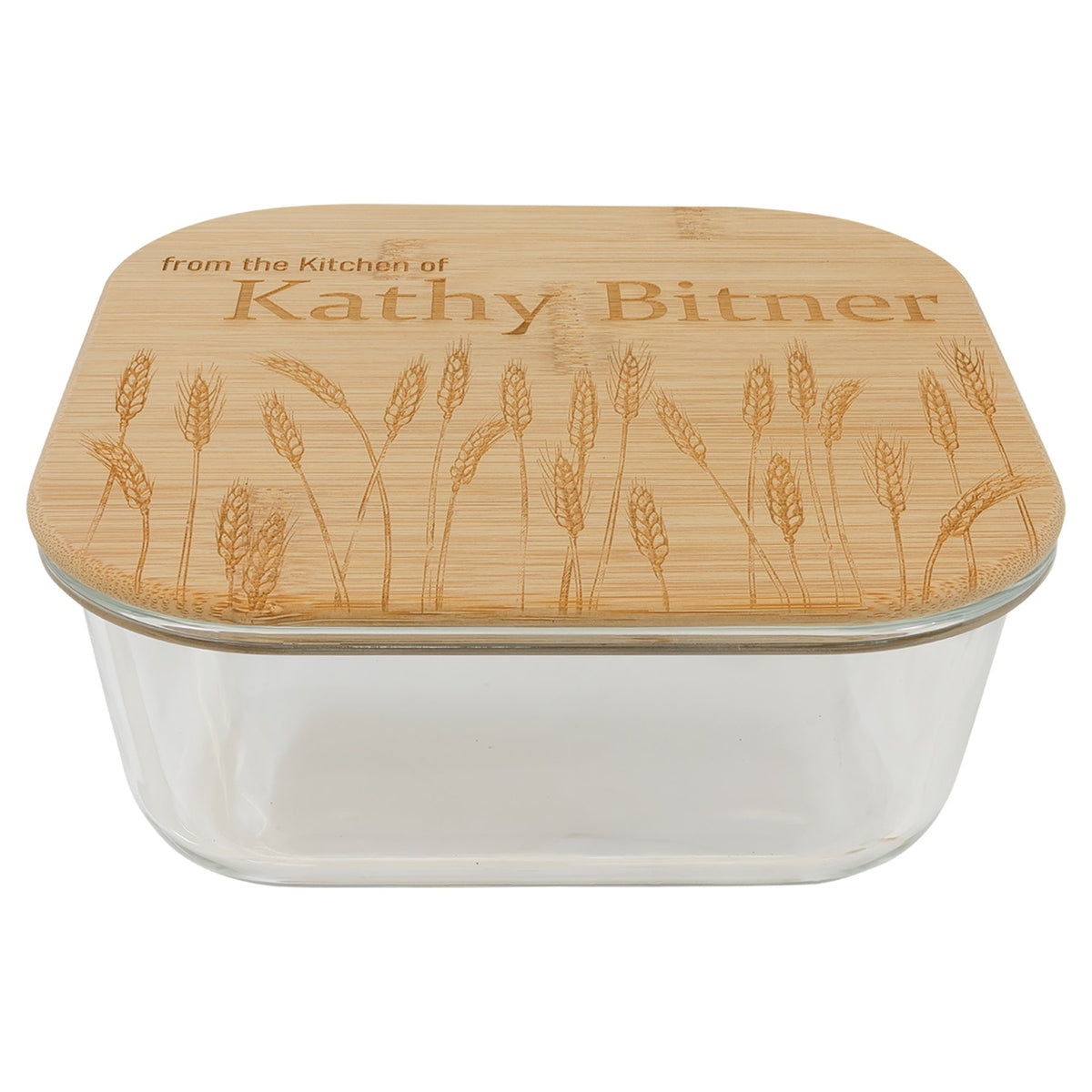 Engraved Square Glass Container with Bamboo Lid - 37 oz